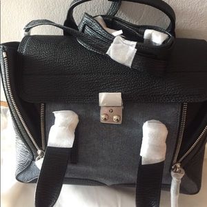 Pashli Satchel Medium in Black Leather & Denim